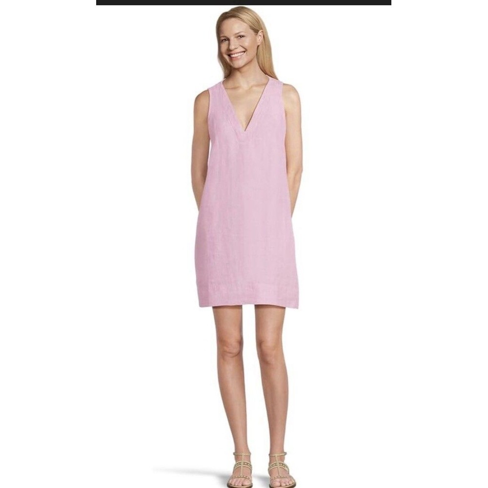 TOMMY BAHAMA Two Palms Linen Shift Dress Women Large Pink Sleeveless Pockets